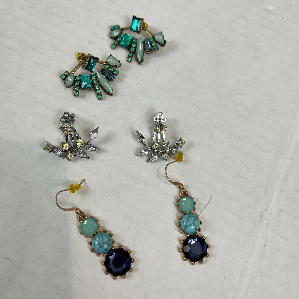 Lot of 3 pr Rhinestone Earrings, 1 drop wire, 2 with butterfly backs and jackets